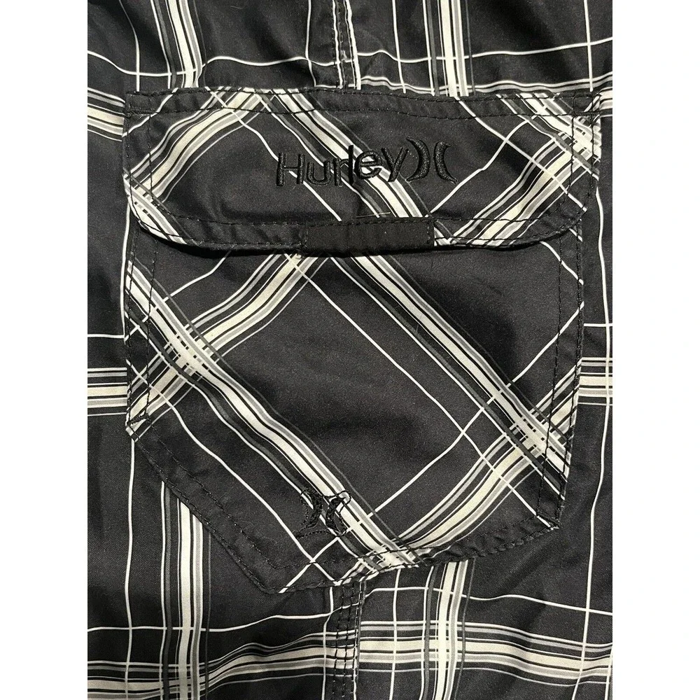 Hurley Men's 30 Striped Black‎ Swim Trunks Board Shorts